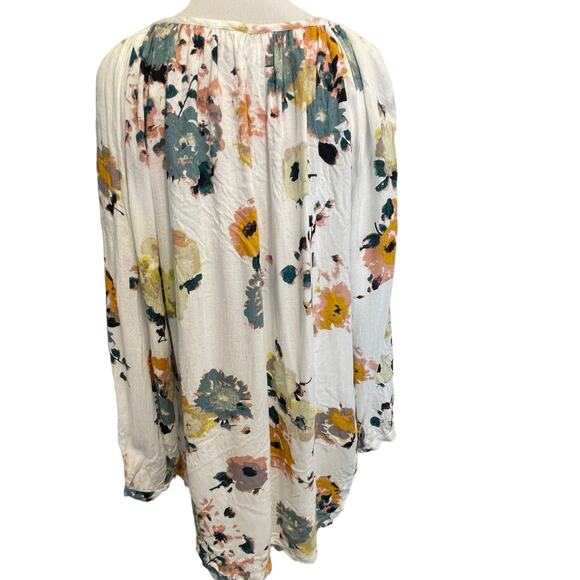 Lucky Brand Ivory Floral Peasant Top Womens Size 1X Tie Neck Boho Blouse - Picture 4 of 8